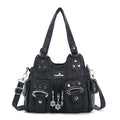 Angel Kiss Small Hobo Purses for Women, Washed Vegan Leather Multi-Pocket Purse, Shoulder Handbag with Adjustable Strap - color: Black