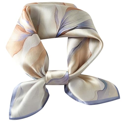 100% Mulberry Silk Neck Scarf 21''x21'' Small Square Hair Scarf for Women Men Lightweight Bandana Envelope Package - color: Big Flower-purple