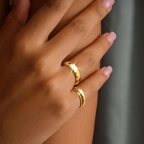 Gold Band Rings for Women Men Non Tarnish, Wedding 14K Gold Plated Stackable Ring Set for Couples, Dainty Thin Plain Simple Promise Dome Band Thumb Pinky 1mm 3mm 5mm Jewelry Gift Comfort Fit Size 3-13 - color: Gold-1mm 3mm 5mm, size: 3.5