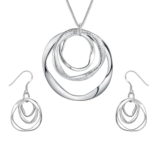 Necklace and Earring Sets for Women, Bohemian Style Jewelry Collection with Gold Silver Bronze Colors, Round Pendant Design for Daily Wear and Special Occasions, Jewelry Sets for Women - color: Silver