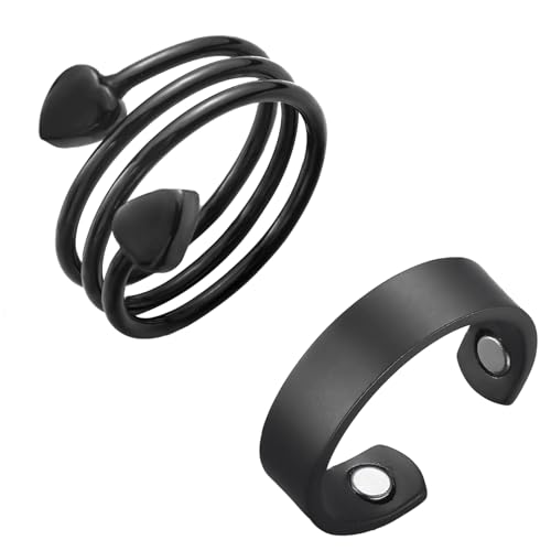 Magnetic Copper Rings Set for Women, Elegant Lymphatic Jewelry Gifts, Vintage Adjustable Vine Design (Black)