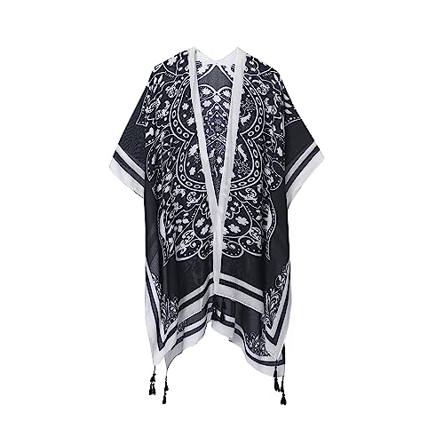 Kimonos for Women Casual Swimsuit Coverup Lightweight Boho Kimono Cardigans for Summer - color: Mystery Black