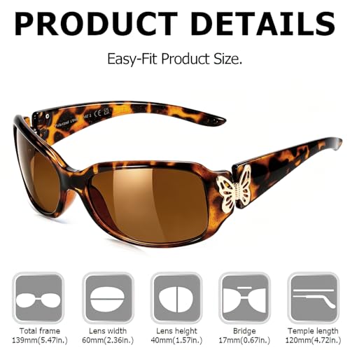 TJUTR Polarized Sunglasses for Women with Wrap Around Butterfly Design, Trendy Jackie-O Style for UV400 Protection - color: A76 Tortoise Frame Brown Lenses