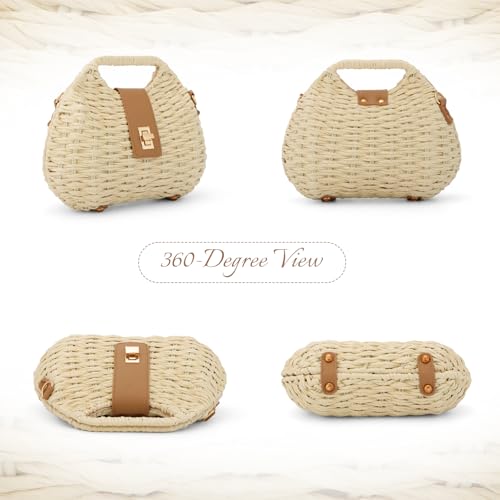 Fecialy Straw Crossbody Bag for Women Handwoven Summer Beach Clutch Purses Boho Top Handle Shoulder Bags - color: Beige
