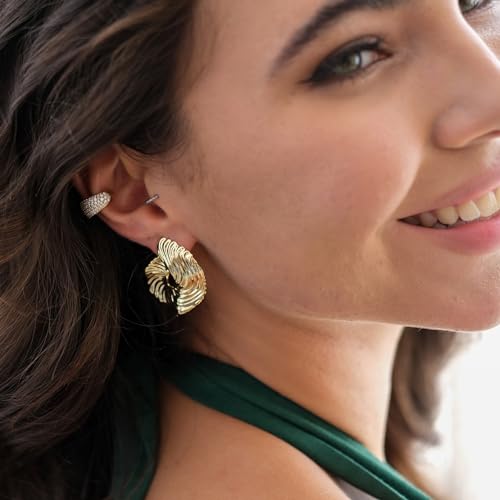 Thick Diamond Ear Cuff | Wide Gold Cuff No Piercing | Chunky Bold Cartilage Cuff Ear Wrap | CZ Hoop Earrings - style: 1 Single Cuff
