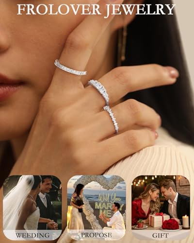 Stackable Silver/Gold Rings for Women Non Tarnish Trendy Dainty 14K Gold Plated Stacking Cubic Zirconia Thumb Ring Set Minimalist Promise Wedding Bands Engagement Rings for Women Size 6-10 - color: D-5pcs-Silver, size: 7