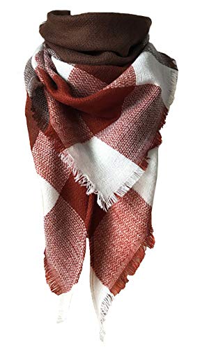 Wander Agio Womens Warm Long Shawl Winter Wraps Large Scarves Knit Cashmere Feel Plaid Triangle Scarf - color: Fichu Coffee 27