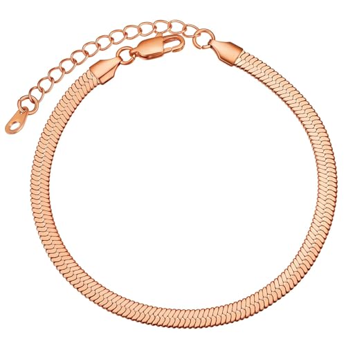 ChainsHouse Ankle Bracelets for Women, Stainless Steel Chain Anklets Waterproof, Women Summer Beach Jewelry Gift, Come with Box - color: 10. 5mm-Herringbone-Rose Gold