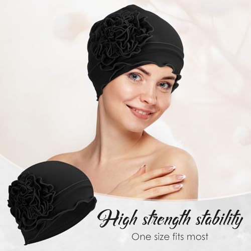 Geyoga Cotton Chemo Headwear Turban for Women Soft Elastic Cancer Hat Cancer Sleep Caps Head Wraps for Women with Hair Loss - color: Black