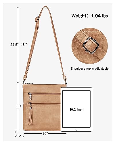 MASINTOR Crossbody Purses for Women, Multi Pocket Casual Crossbody Bag, Adjustable Strap Shoulder Bag with Tassel - color: Camel Brown