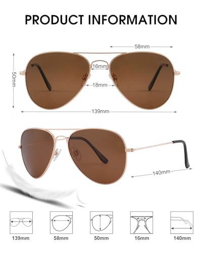 JOOX Polarized Aviator Sunglasses for Women Men, UV400 Protection Lens and Lightweight Metal Pilot Frame JX2775 - color: Shiny Gold/Brown