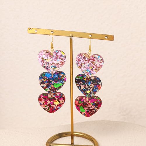 Colorful Shiny Love Heart Dangle Earrings Handmade Lightweight Glitter Acrylic Heart Shaped Hoop Earrings for Women Lovers Valentine's Day Mothers Day Party Jewelry Gifts - style: StyleD