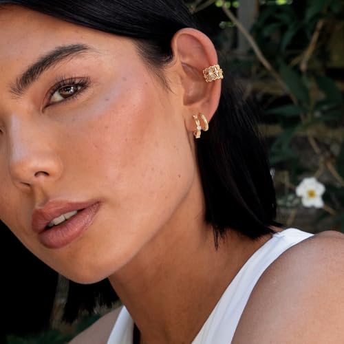 MYEARS Women Earrings Gold Huggie Hoop 14K Small Simple Hypoallergenic Everyday Jewelry - style: Flower