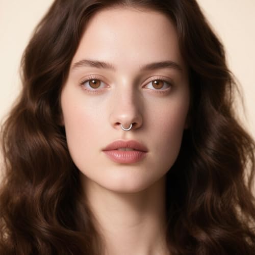 D.Bella Fake Septum Piercing Faux Nose Rings Hoop Stainless Steel Faux Lip Ear Nose Septum Ring Non Piercing Clip On Nose Hoop Rings Body Piercing Jewelry - style: Style W