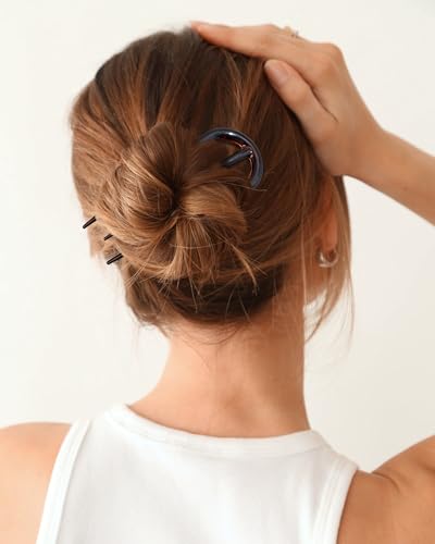 French Hair Pin for Women - U-Shaped Hair Fork for Updos, Chignons & French Twists, Durable Acrylic, Secure & Elegant Styling for All Hair Types (Tortoiseshell) - color: Tortoiseshell