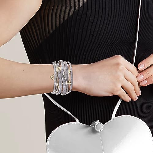 Long tiantian Leather Bracelets for Women Men Heart Wrap Bracelets Western Jewelry Cowgirl Outfits Birthday Gifts for Her - color: C9:light purple leather bracelet