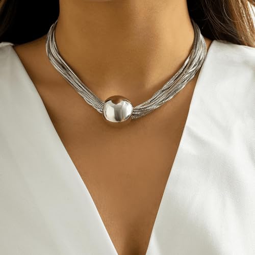 Chunky Chain Necklaces Women Statement Collar Necklace Gold Flat Snake Chain Choker Ribbed Design for Party, Dress Jewelry Gifts - color: B2:Silver Necklace