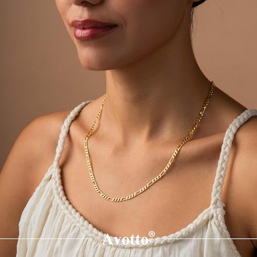 Avotto S925 Sterling Silver Figaro Chain Necklace for Women Girls 3mm/5mm Thick Sturdy & Colourfast Women's Chain Necklaces Jewelry for Women Girls 14/16/18/20/22/24/Inch - color: 5mm-Gold, size: 16 inch(41cm)-Choker Length