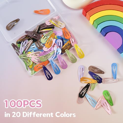 Snap Mini Hair Clips, 100PCS Premium Kids Barrettes Metal Non Slip Hair Bow Clips for Girls Toddler, 1.2 Inch 20 Colors