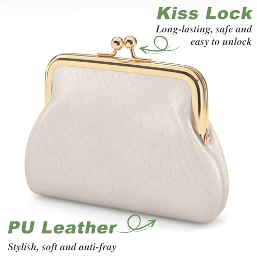 Coin Purse, Small PU Leather Change Purse, Coin Wallet with Clasp, Car Change Holder Pouch for Woman Men Kids Girls, Apricot - color: Apricot