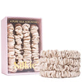 SILKIE x4 Set 100% Pure Mulberry Silk Black Brown Chocolate Pink Nude Neutral Skinny Scrunchies Travel Pouch Everyday Hair Ties Elastics Hair Care Ponytail Holder No Damage (Champagne) - color: Champagne