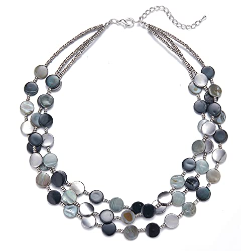 Noessla Layered Beaded Chunky Necklace for Women Boho Two-color Shell Statement Necklace Fashion Collar Costume Jewelry Gifts for Mum - color: Black