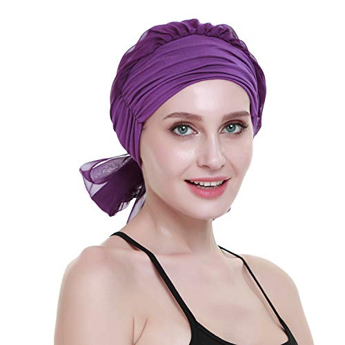 Chemo Headwear Turbans for Women Long Hair Head Scarf Headwraps Cancer Hats - color: Dark Purple