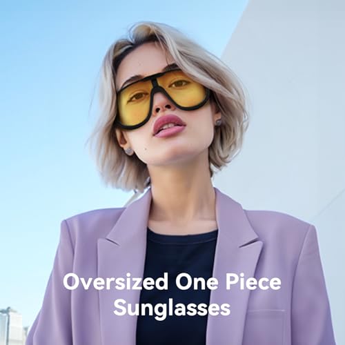 Dollger Oversized One Piece Sunglasses For Women Fashion Men Wrap Around UV400 Shield Goggles - color: 3 Packs: Black+champagne+yellow