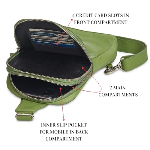 Leather Sling Bag for Women Genuine Crossbody Purse Small Trendy Cross Over Chest with Phone and Credit Card Slots (Sage Nappa) - color: Sage Nappa