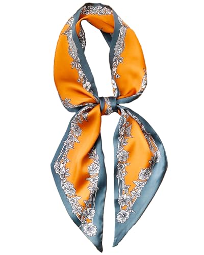 Purse Scarf For Handbags Head Scarves For Women's Hair Bags Scarfs Long Skinny Scarves Fashion Silky - color: A16-orange Gray Border