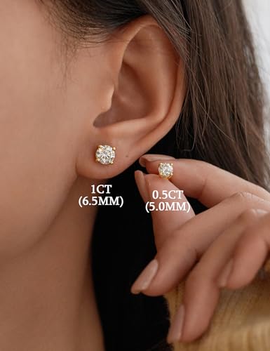 YODEWA 1/2/3ct Moissanite Stud Earrings for Women 925 Sterling Silver Hypoallergenic Butterfly Back 1 Pair DEF Color Lab Created Brilliant Round Moissanite Earrings - color: Round Yellow, size: 1CTW(0.5CT*2-5.0mm)