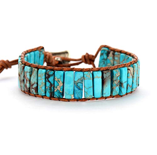 YGLINE Boho Handmade Wrap Leather Tube Crystal Stone Bracelet for Women - color: blue jasper