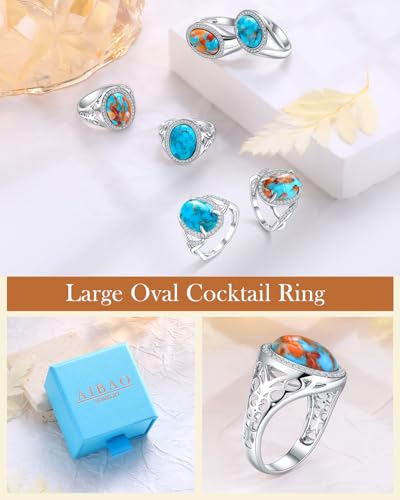 AIBAO 4-12 Ct Large Oval Engagement Rings for Women Natural Turquoise/Lapis Lazuli/Malachite Celtic/Infinity/Love Knot Halo Ring Size 6 to 10 Anniversary Christmas Valentines Gift - style: 4.3 Ct Orange Oyster Turquoise & Created White Sapphire