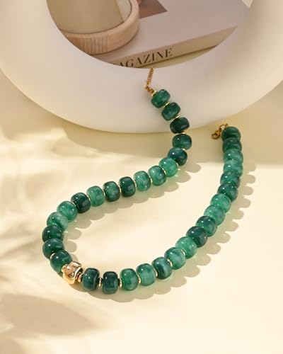 Chunky Beaded Statement Necklace for Women Trendy Colorful Boho Resin Bead Choker Necklaces Summer Handmade Jewelry Gifts Accessories - color: Gold-green 1