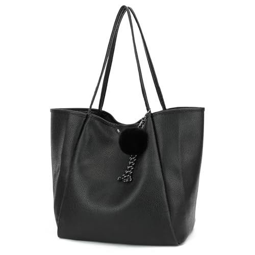 TANTOMI Tote Bag for Women Vegan Leather Purses and Handbags Ladies Waterproof Big Shoulder Bag for Travel - color: Black