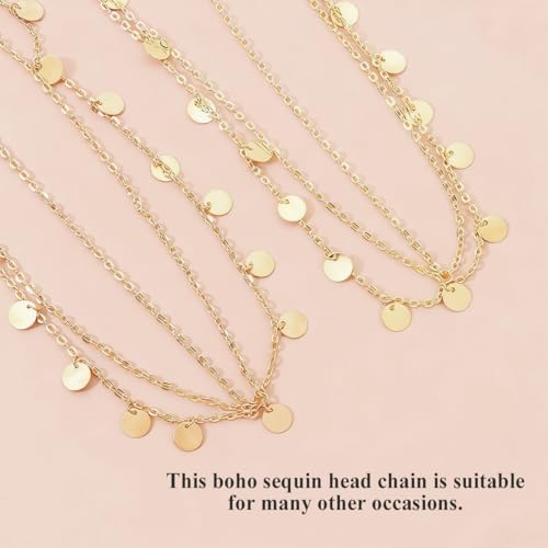 Boho Sequin Head Chain, Gold Sequins Head Chain Jewelry Elegant Exquisite Prom Headpiece Hair Chains