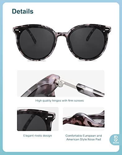 SOJOS Sunglasses Womens Trendy 2025 Classic Round Retro Vintage Shades Large Frame Sunnies SJ2067 - color: Grey