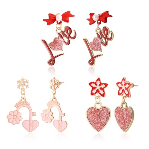 LETFLY 3/5/6 Pairs Flower & Heart Drop Dangle Earrings for Women, Colorful Hypoallergenic Hoop Earrings Set, Summer Boho Statement Fashion Jewelry Gifts - style: Style G