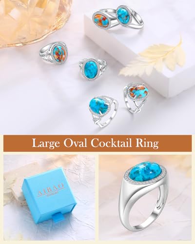 AIBAO 4-12 Ct Large Oval Engagement Rings for Women Natural Turquoise/Lapis Lazuli/Malachite Celtic/Infinity/Love Knot Halo Ring Size 6 to 10 Anniversary Christmas Valentines Gift - style: 4.3 Ct Blue Turquoise & Created White Sapphire