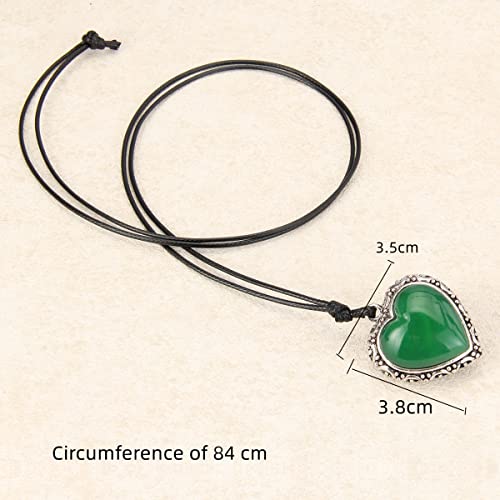 GelConnie Leather Cord Necklace Chain Multilayer Wooden Pendant Necklaces Vintage Jewelry Boho Long Sweater Necklace for Women Men - color: Green Heart Pendant Necklace