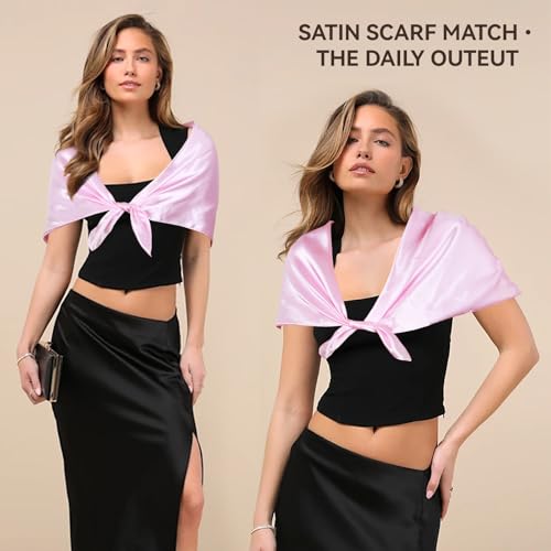 Head Scarf for Women Hair - 2 Pack 35" Square Satin Scarf, Silk Hair Scarf for Women Head Wrap for Sleeping - color: Black & Pink