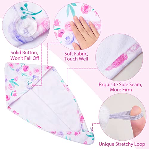 Basumee Microfiber Hair Towel Wrap for Kids 2 Pack Rapid Drying Hair Towel with Button Hair Turbans for Wet Hair Wraps Head Towel Wrap for Women and Girls, Flower - color: Flower and Butterfly