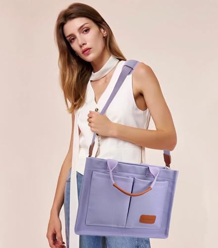 Large Canvas Tote Bag for Women Work Tote Bags with Pockets Laptop Crossbody Purses Everyday Bag Handbags for Travel - color: New Upgraded Heavy-duty Canvas Plus Purple