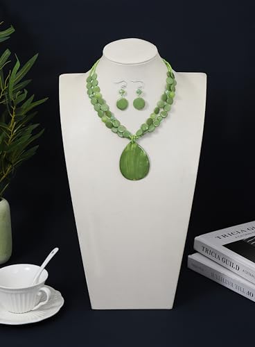 Big Teardrop Pendant Necklaces for Women Colorful Beaded Necklaces Statement Set for Holiday. - color: Green