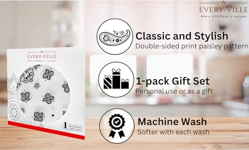 Gift Packaging Bandana for Men Women - 100% Cotton, Paisley, 22x22 In, 1 Pack - Large Bandanna Handkerchief Cowboy Hanky - color: White