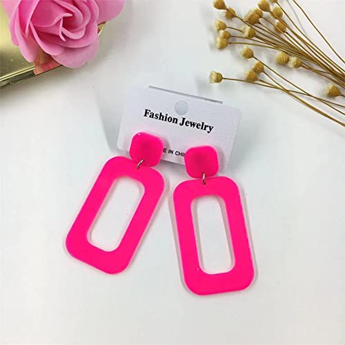 ANXIN STORE Boho Minimalist Multicolor Acrylic Geometric Square Hollow Pendant Neon Nightclub Earrings Vintage 80s 90s Party Accessories Womens - color: pink hollow earrings