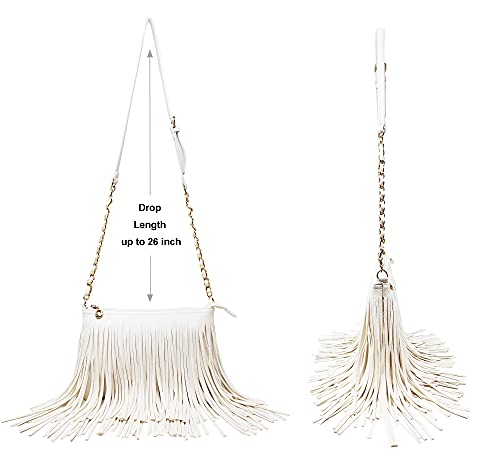 Solene Fringe Crossbody Shoulder Bag with Strap, Tassel Messenger bag, Country Style Western Fringe Purse for Women - color: White