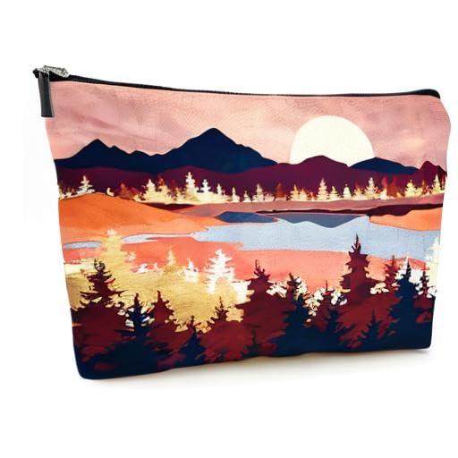 Cute Makeup Bag for Purse Canvas Waterproof Funny Cosmetic Bags for Women Zipper Travel Toiletry Pouch-Mountain Makeup Bags-Red - color: Mountain Makeup Bags-Red