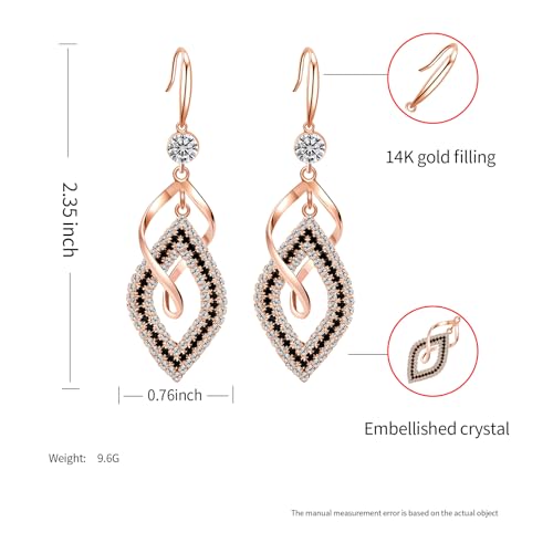 Dangle Earrings for Women, 925 Sterling Silver Handmade Linear Swirl Wire Bohemian Boho 14K Gold Diamonds Earrings Hypoallergenic Fashion Jewelry Gifts for women - color: Rose Gold
