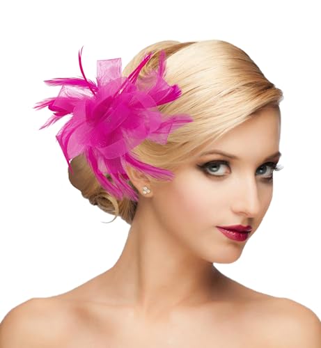 dressfan Womens Fascinator Hat Headpiece 20s Vintage Wedding Hair Accessories for Derby/Wedding/Cocktail/Tea Party - color: Fushia